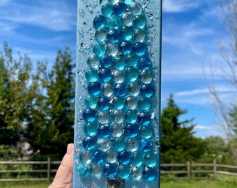 Blue Cabochon Christmas Tree Art: Glass & Resin Holiday Decor (4x12)