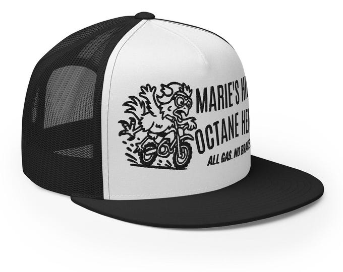 Marie's High Octane Hens Yupoong Trucker Hat, Chicken Keeper Gift
