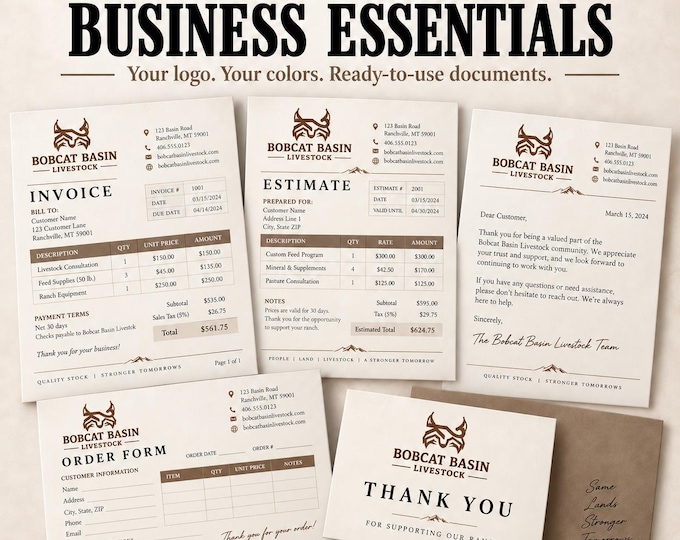 Custom Branded Business Template Bundle, Invoice, Estimate, Order Form (PDF)