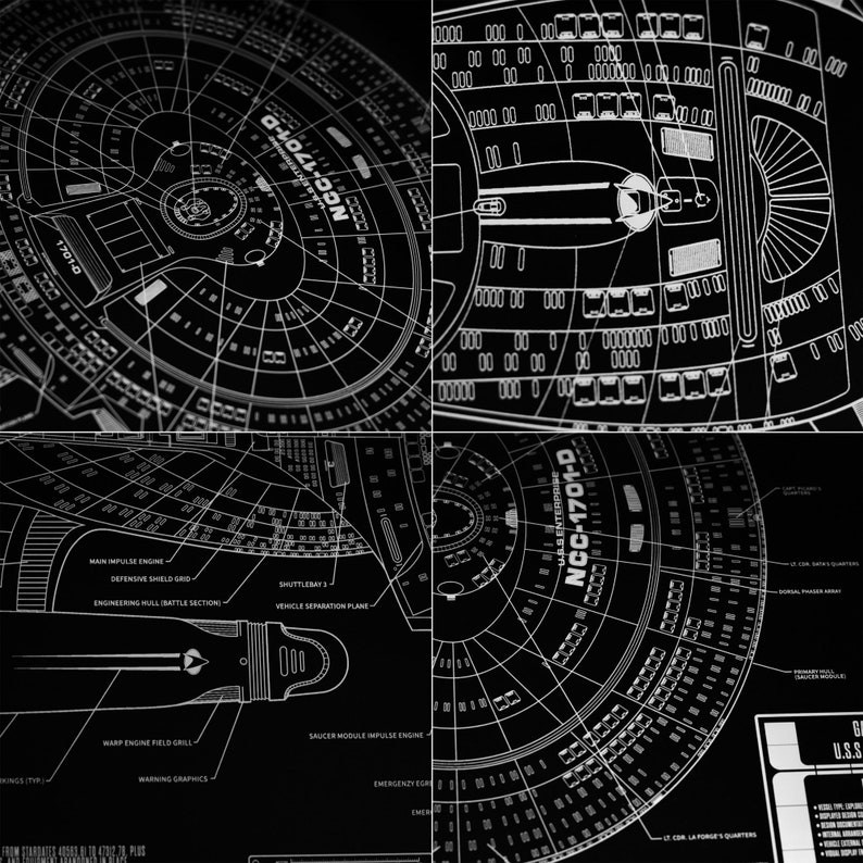 U.S.S Enterprise NCC-1701-D auf Acryl / Technische Zeichnung / Blueprint Lasergraviert mit Wandbefestigung Bild 6