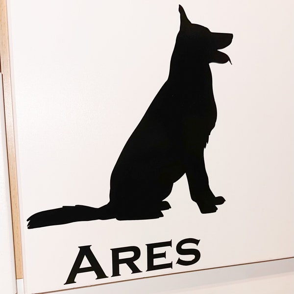 Personalisierter Aufkleber, Schäferhund Silhouette, verschiedene Farben und Größen