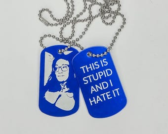 Refashioned Hippie Dog Tag Necklace: Blue Void Edition, Custom Engraved