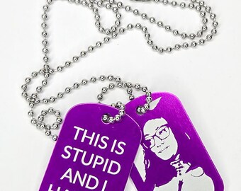 Refashioned Hippie Dog Tag Necklace: Violet Hex Edition, Engraved Aluminum