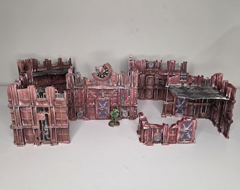 Hand-Painted Modular Sci-Fi Grimdark Industrial Terrain Set - Rusted Red 3D Printed Tabletop Ruins Scenery
