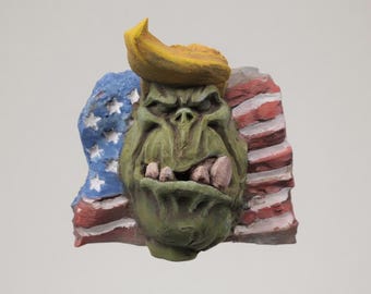 Fantasy Orc Warrior Monument Statue - Hand Painted Red White Blue Figurine - 3D Printed