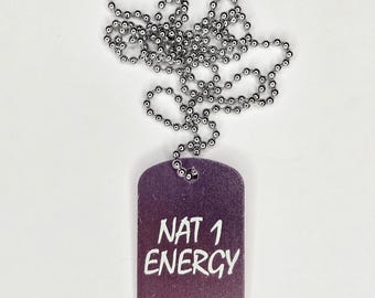 Nat 1 Energy Dog Tag: Anodized Aluminum D&D Necklace - Atomic Bulldog TTRPG Gear