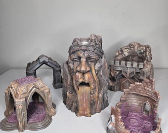 Hand-Painted Dwarven Ruin Terrain Set - 5 Piece 3D Printed Fantasy Scenery | Atomic Bulldog Crafts