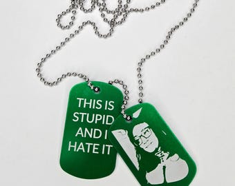 Gremlin Green Dog Tag Necklace: Custom Engraved Aluminum, Maggie Weber Collab