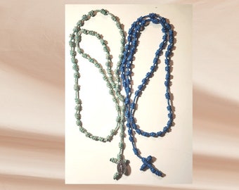 Knotted Rosary Handmade Lightweight Divine Mercy Chaplet Twisted Twine Variegated Colors Quiet with no beads Rosary Prayers How to Pray