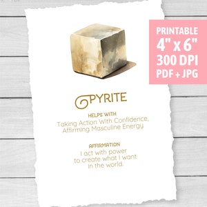 Pyrite Crystal Card - Printable - Pyrite Meaning - Jewelry Gift Tag - Crystal Label - Display Insert