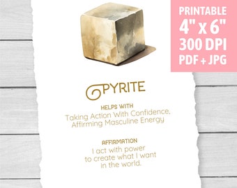 Pyrite Crystal Card - Printable - Pyrite Meaning - Jewelry Gift Tag - Crystal Label - Display Insert