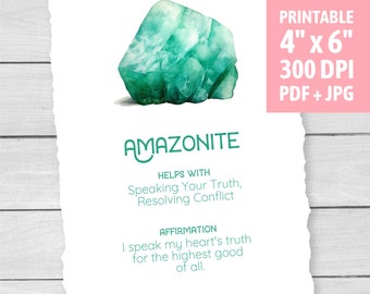 Amazonite Crystal Card - Printable - Amazonite Meaning - Jewelry Gift Tag - Crystal Label - Display Insert