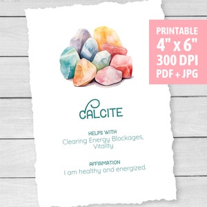 Calcite Crystal Card - Printable - Calcite Meaning - Jewelry Gift Tag - Crystal Label - Display Insert