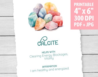 Calcite Crystal Card - Printable - Calcite Meaning - Jewelry Gift Tag - Crystal Label - Display Insert