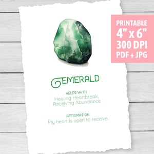 Emerald Crystal Card - Printable - Emerald Meaning - Jewelry Gift Tag - Crystal Label - Display Insert