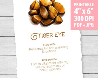 Tiger Eye Crystal Card - Printable - Tiger's Eye Meaning - Jewelry Gift Tag - Crystal Label - Display Insert