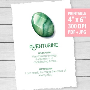 Aventurine Crystal Card - Printable - Aventurine Meaning - Jewelry Gift Tag - Crystal Label - Display Insert