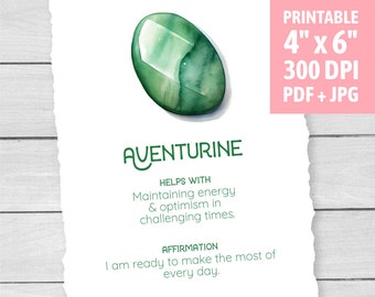 Aventurine Crystal Card - Printable - Aventurine Meaning - Jewelry Gift Tag - Crystal Label - Display Insert