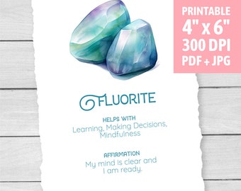 Fluorite Crystal Card - Printable - Fluorite Meaning - Jewelry Gift Tag - Crystal Label - Display Insert