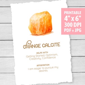 Orange Calcite Crystal Card - Printable - Orange Calcite Meaning - Jewelry Gift Tag - Crystal Label - Display Insert