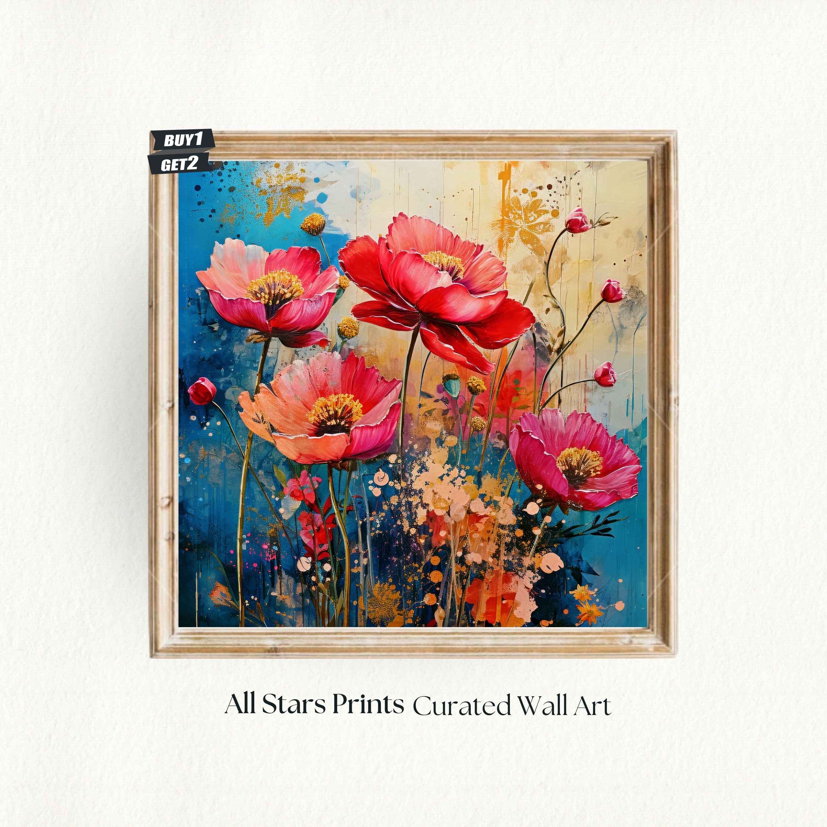 Colorful Flower Wall Art Golden Pink Floral Painting Dimitra Milan-inspired  instant Download Botanical Printable Art - Etsy