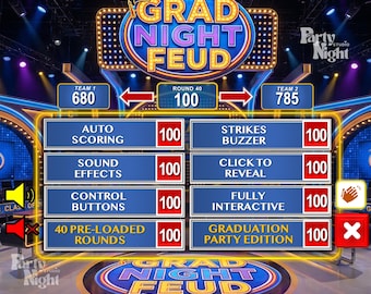 Friendly Feud Graduation Party Game, Editable Powerpoint Game Show with Auto Score, Grad Night Games for Adults and Families