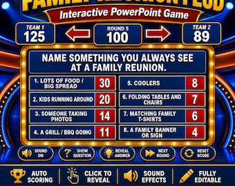 Family Reunion Feud Game, Editable Friendly Feud Group Games, Holiday Family Party Night Games for Adult and Kids