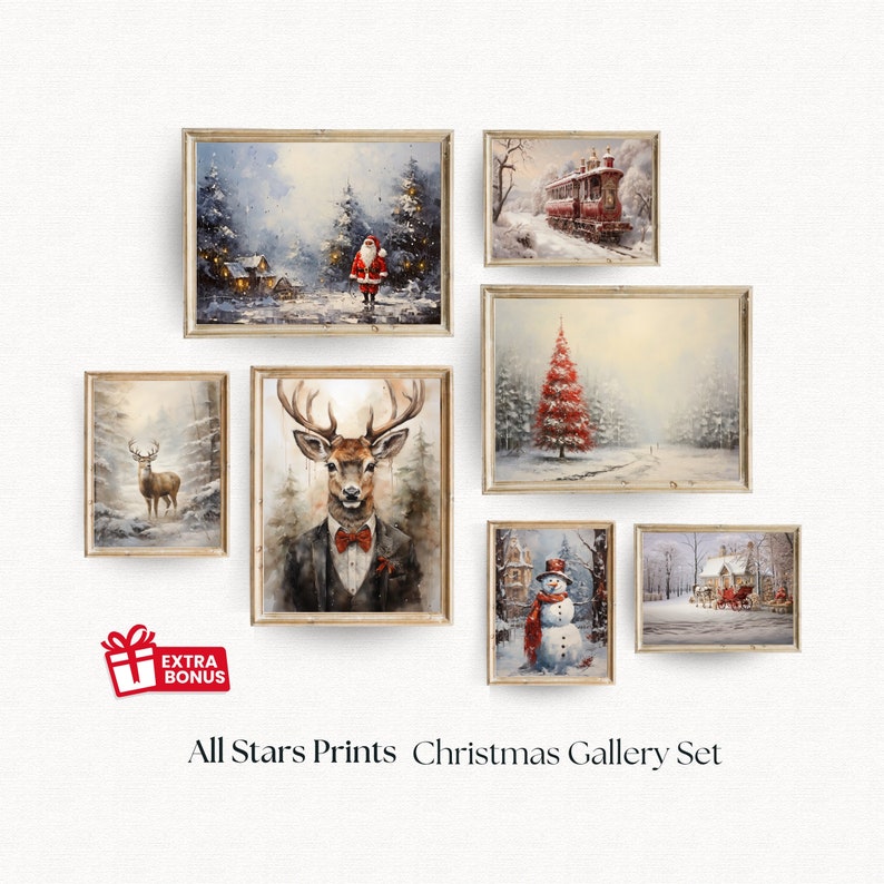 Vintage Christmas Printable Wall Art Set Winter Wall Art - Etsy