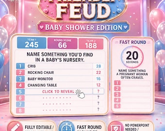 Friendly Feud Baby Shower & Gender Reveal Party Game, Baby Shower Activity Game Show Fully Editable