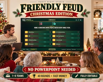 Christmas Friendly Feud Game with Fast Round, Editable Christmas Party Game, Holiday Family and Office Games for Adults and teens