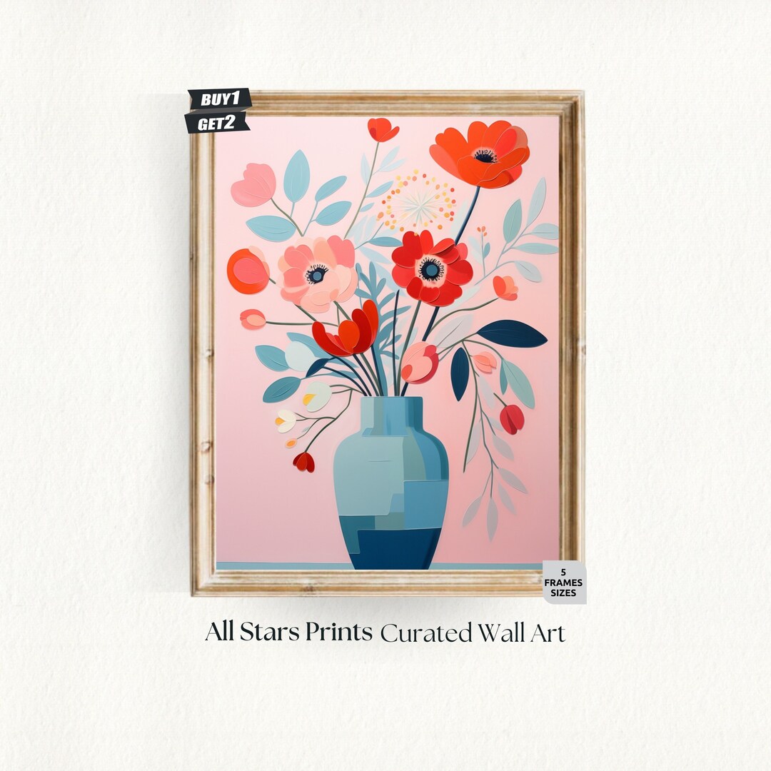 Printable Flower Market Wall Art Boho Flower Vase Painting Etsy
