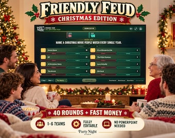 Friendly Feud Christmas Game with Fast Round, Customizable Holiday Family and Office Games, Holiday Family Game for Adults and teens
