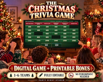 Christmas Trivia Jeopardy Game,  Holiday Party Family Group Games, Digital & Printable Christmas Games for Adults Teens and Office Parties