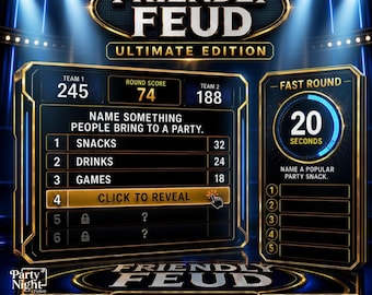 Friendly Feud Game, Editable Game for Family Reunion, Office Party, Holiday Family Party Night Games, Adult Group Games