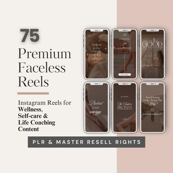 MRR Faceless Reels PLR Instagram Reels Life Coach Branding Kit, Faceless Marketing Master Resell Rights Instagram Templates For Etsy Sellers
