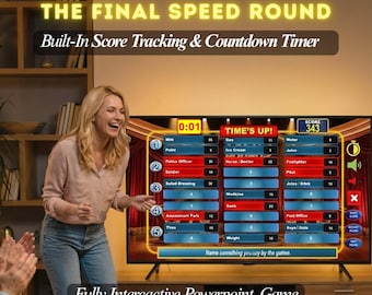 Juego familiar de rondas rápidas, concurso de PowerPoint editable con puntuación automática, juegos de fiesta para adultos y familias.