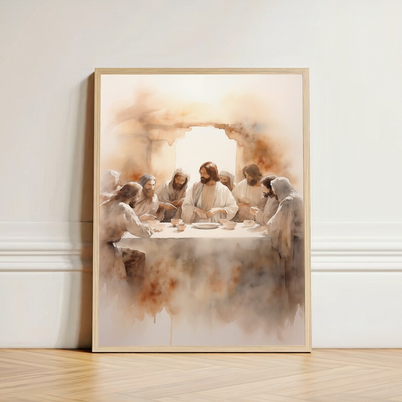 The Last Supper Watercolor Jesus Painting Christian Wall Art, Jesus