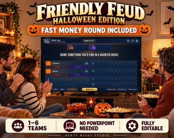 Halloween Friendly Feud Game, Editable Halloween Party Game, Holiday Family Games for Adults and Kids
