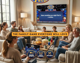 Juego familiar navideño Friendly Feud, juegos de fiesta en PowerPoint para adultos y adolescentes, descarga instantánea.