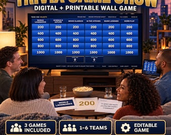 Trivia Family Games Interactive and Printable, Fully Editable Office and Party Holiday Games for Adults and Kids
