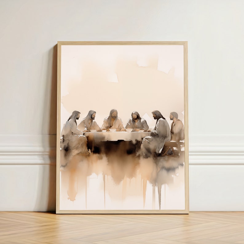 The Last Supper Watercolor Painting Bible Verse Wall Art, Jesus