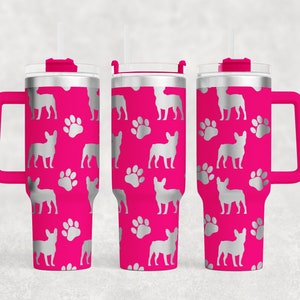 Franse Bulldog Laser gegraveerde volledige wrap voor 40oz Tumbler, digitale download, naadloos ontwerp, laser roterende SVG
