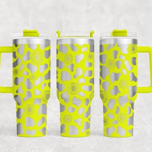 Cow Print and Sunflower Laser Engraved Full Wrap for 40oz Tumbler, Digital Download, Seamless Design, Laser Rotary SVG