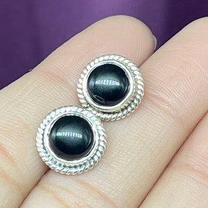 925 Sterling Silver Black Onyx Studs, Black Onyx Gemstone Studs Earrings, Silver Black Post Earrings, Round Black Stone Earrings For Women
