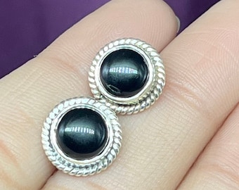 925 Sterling Silver Black Onyx Studs, Black Onyx Gemstone Studs Earrings, Silver Black Post Earrings, Round Black Stone Earrings For Women