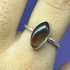 Smoky Quartz Sterling Silver Ring, Marquise Shape Handmade Sterling Ring, Genuine Smokey Quartz Ring, Dainty Smokey Quartz Silver Ring