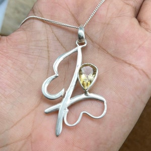 Collar con colgante de citrino de plata maciza 925, collar de mariposa de plata para mujer, collar de plata con piedra preciosa de citrino de corte de pera con pureza 925 estampada