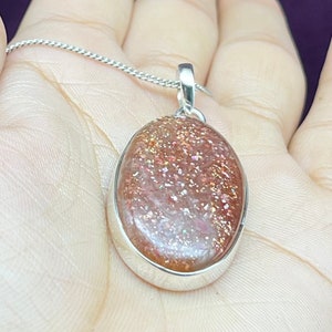 Natural Sunstone  Silver Pendant, Oval Shape Sunstone Gemstone Pendant, Orange Sunstone Pendant Anniversary Gifts, Sunstone Silver Jewelry