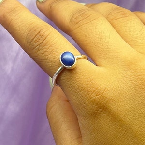 Natural Blue Lindy Star Silver Ring, Lindy Blue Star Sapphire Gemstone Ring, Dainty Silver Ring For Women. Round Shape Lindy Star Ring Gifts