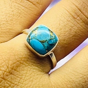 Natuurlijke blauwe koperen turquoise zilveren ring, sierlijke blauwe turquoise edelsteen ring voor vrouwen, minimalistische ring voor haar, turquoise zilveren sieraden